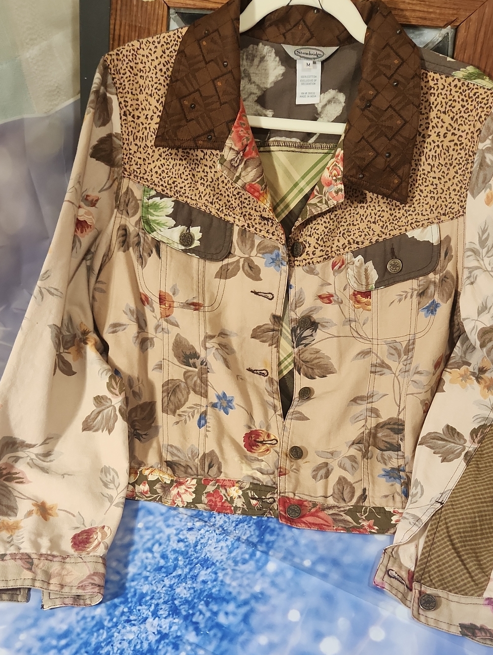 Floral Patchwork Women's Jacket - Beige & Brown